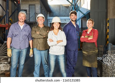 Successful Self-confident Team Of Blue Collar Workers In Metallurgy Factory