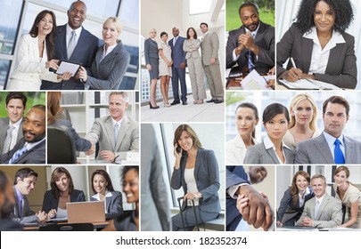 Successful teams of interracial business men & women businessmen, businesswomen using laptop & tablet computers, cell phones in meetings making deals & business travel - Shutterstock ID 182352374