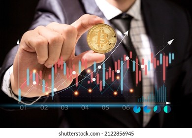 Successful of trader investor businessman holding bitcoin trading graph money of block chain stock market cryptocurrency investment selling and buy with  price chart data graph