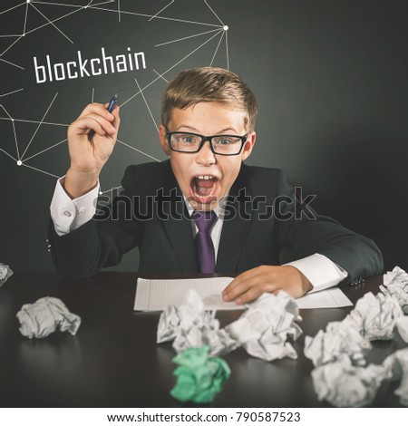 Successfully Boy Earning Money Blockchain Technology Stock Photo - 