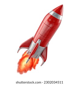 Successfully launch of a red rocket on a white background