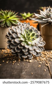 Succulent plants on the rustic background. Selective focus. Shallow depth of field.