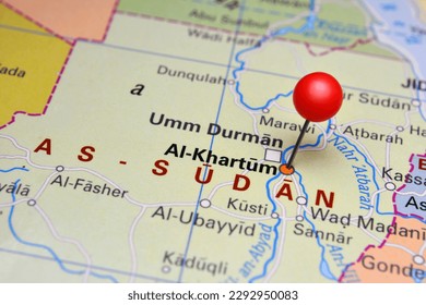 Sudan, Khartoum marked on map, Africa