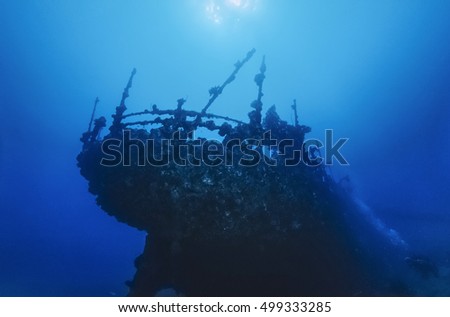 SUDAN, Red Sea, U.W. photo, wreck, the stern of the sunken ship