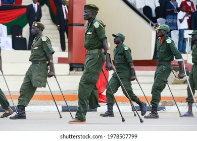 Sudan's People Liberation Army, SPLA, veterans wounded in action parade during the first independence anniversary of South Sudan in Juba on July 9, 2016