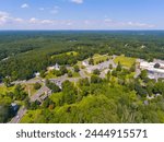 Sudbury historic town center aerial view in summer including First Parish of Sudbury Church, Town Hall at Town Common, town of Sudbury, Massachusetts MA, USA. 