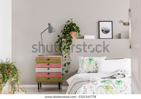 Suede Covered Pink Olive Green Nightstand Stock Photo Edit Now