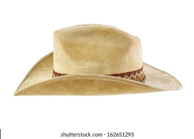 Suede Cowboy Hat, Side View ,  Isolated On White 