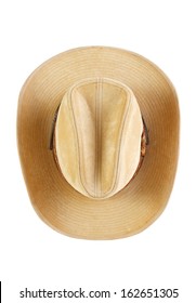 Suede Cowboy Hat, Top View ,  Isolated On White 