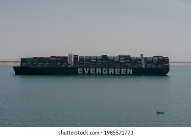 Suez Canal, Egypt - April 21st 2021 Vessel 