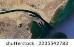 Suez canal satellite map aerial view landscape island shipping port egypt