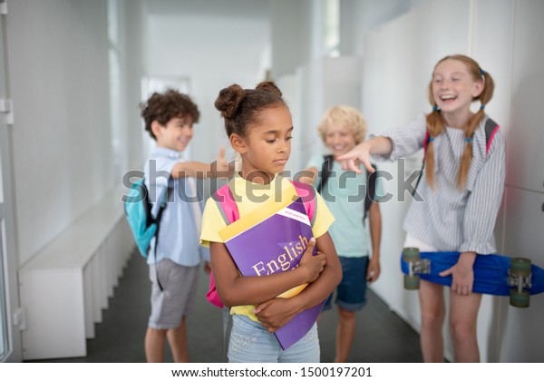 Suffering Bullying Darkskinned Girl Feeling Lonely Stock Photo ...