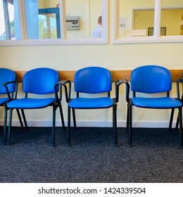 Suffolk, UK - June 2019: Empty NHS GP Doctor’s Surgery Waiting Room.