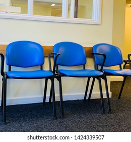 Suffolk, UK - June 2019: Empty NHS GP Doctor’s Surgery Waiting Room.