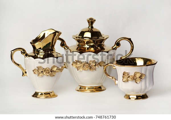 Sugar Bowl Golden Flower Tea Cup Stock Photo Edit Now