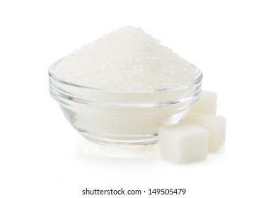 Sugar In Bowl Isolated On White Background