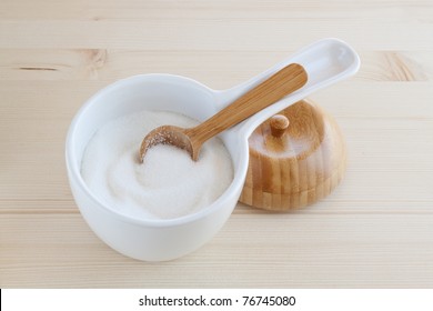 Sugar Bowl With A Wooden Spoon And Lid