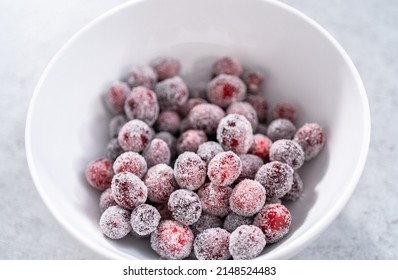 Sugar Cranberries. Organic Cranberries Covered With White Sugar.