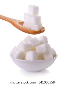 Sugar Cube In The Spoon And Bowl On White Background