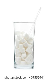 Sugar Cubes In Glass Over White Background