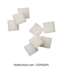 Sugar Cubes On White Background, Close Up