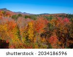 Sugar Hill Overlook on Kancamagus Highway in White Mountain National Forest in fall, Livermore, New Hampshire NH, USA.