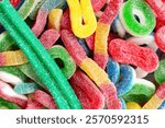 Sugar jelly sweet marmalade candies background. Tasty colorful chewy gummy sweets treat.