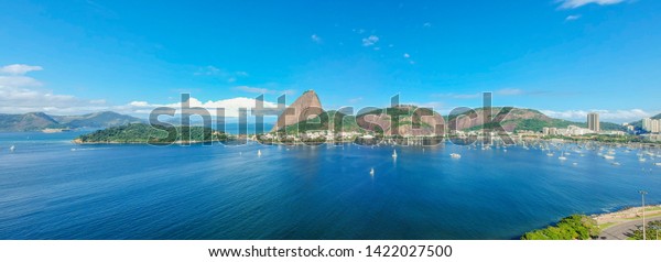 Sugar Loaf Mountain, view from the bird\'s-eye view.\
Extremely beautiful Rio de Janeiro, Brazil . Panoramic aerial\
photography 