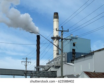 Sugar Mill Smoke Stack And Buildings