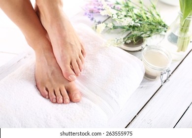 Sugar Paste, Care Of Female Legs. Beautiful Feet Of A Woman During Treatments.