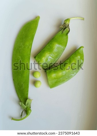 Sugar pea looks similar to Hyacinth Bean. The long, oval pods are bright green. Inside the pod are 2-4 round green seeds. 商業照片 © 