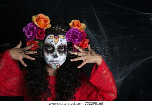 Sugar Skull Little Girl Halloween Costume Stock Photo 732298165 ...