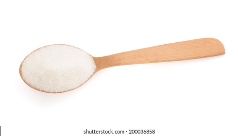 Sugar And Spoon Isolated On White Background