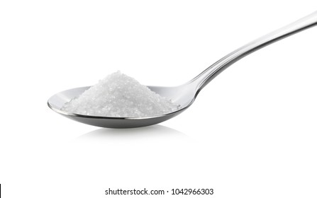 Sugar In Spoon On White Background