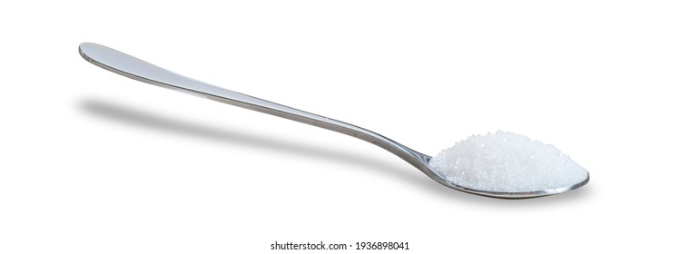 sugar in spoon silver isolated with clipping path on white background