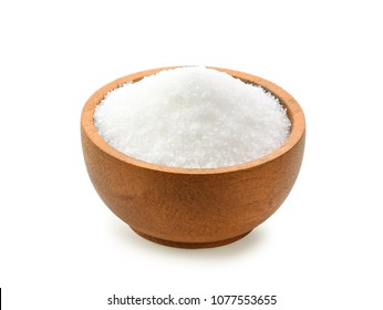 Sugar In Wood Bowl On White Background