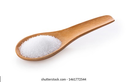 Sugar In Wooden Spoon On White Background