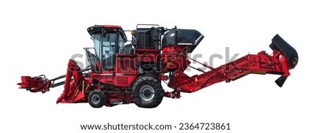 Sugarcane harvester truck agricultural machinery, Sugarcane harvester cut into pieces red new machine isolated on white background. This has clipping path.