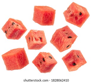 sugary watermelon cubes isolated on white. all image in sharpest - Powered by Shutterstock