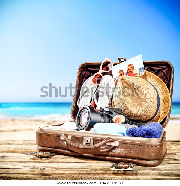 Suitcase Brown Color Summer Time Free Royalty Free Stock Image