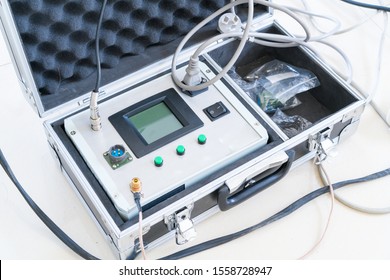 Suitcase with a gastroscope and a light source Pentax LH-150 PC in a modular tent of the field hospital