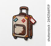 Suitcase shaped textile patch on white background