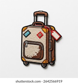 Suitcase shaped textile patch on white background