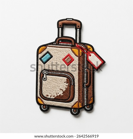 Suitcase shaped textile patch on white background
