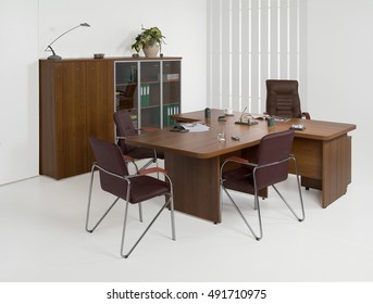 Suite of office furniture on isolated studio background