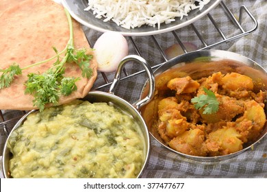 Sukha Aloo Dry With Ghee Rotis, Langar Dal With Rice