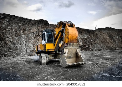 Sulawesi, Indonesia - May 13,2021- Nickel Mining Activities With Heavy Equipment Excavator