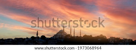 Suleymaniye Mosque in Istanbul city at sunset in the evening