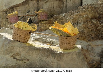 Sulfur Carriers Basket At Kawah Ijen, Indonesia