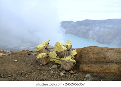 Sulfur carriers basket at Kawah Ijen, Java in Indonesia